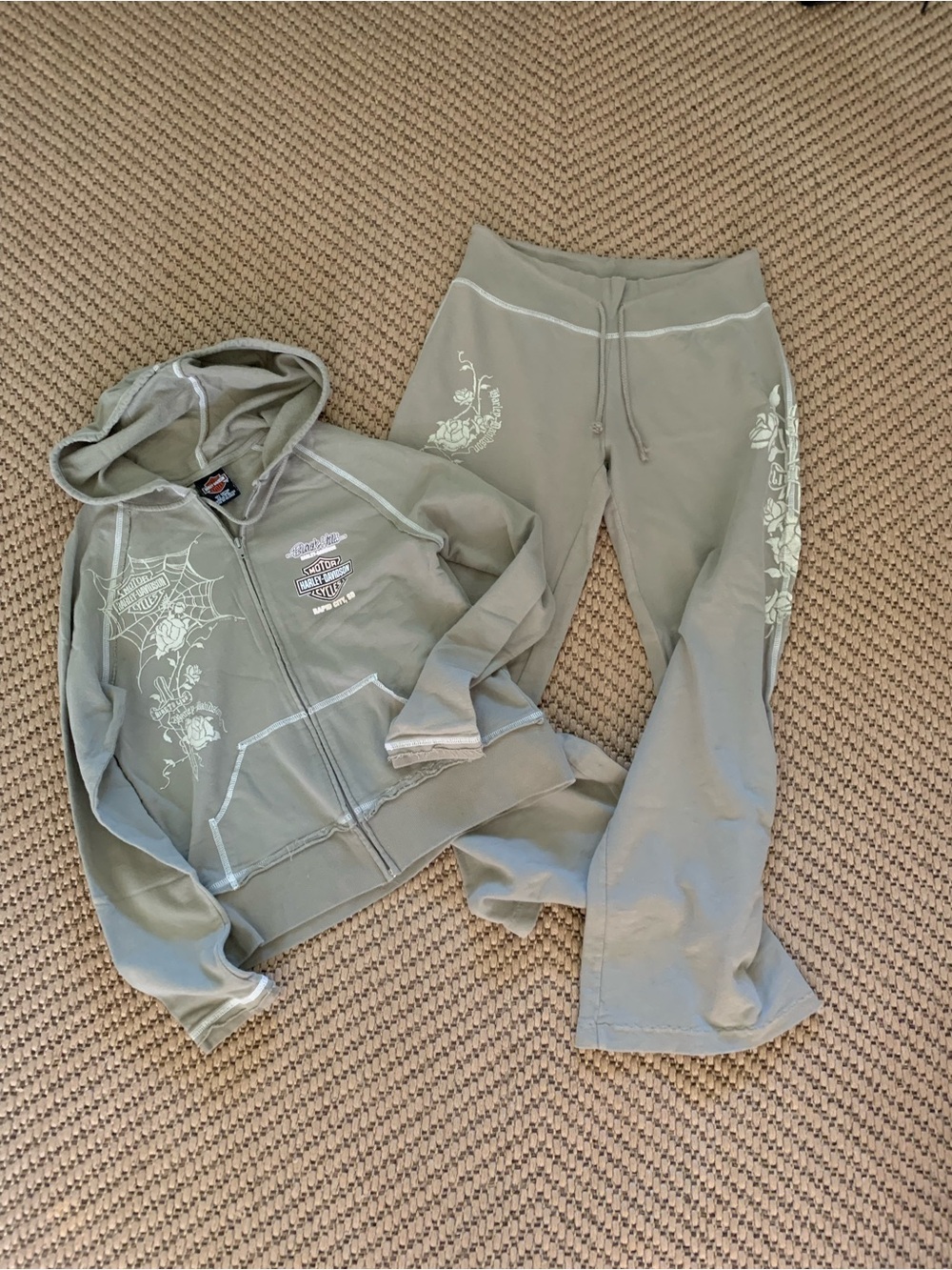 Y2K Harley-Davidson Olive Green Hoodie & Pants Set